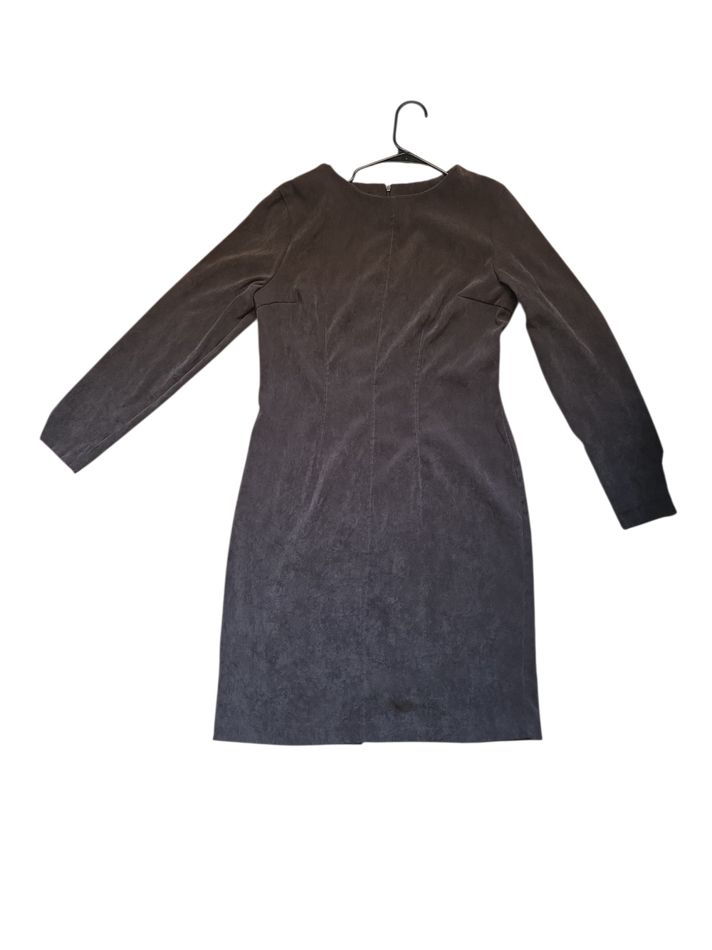 Cleo Faux Suede Princess Seam Sheath Dress Charcoal Espresso Brown Gray XS 4